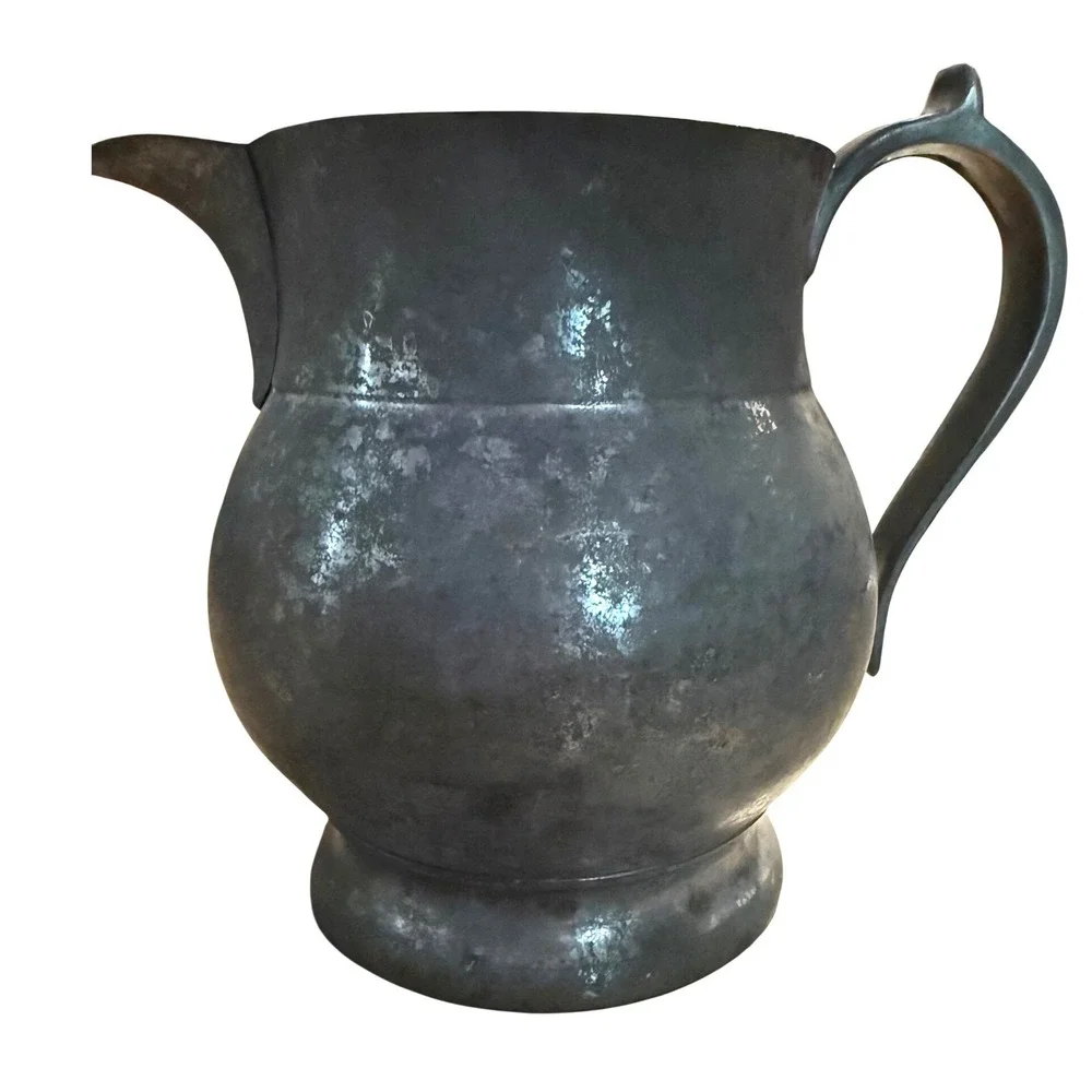 Vintage Pewter Style Metal Pitcher Rustic Farmhouse Decorative Jug 6 Inch Gray